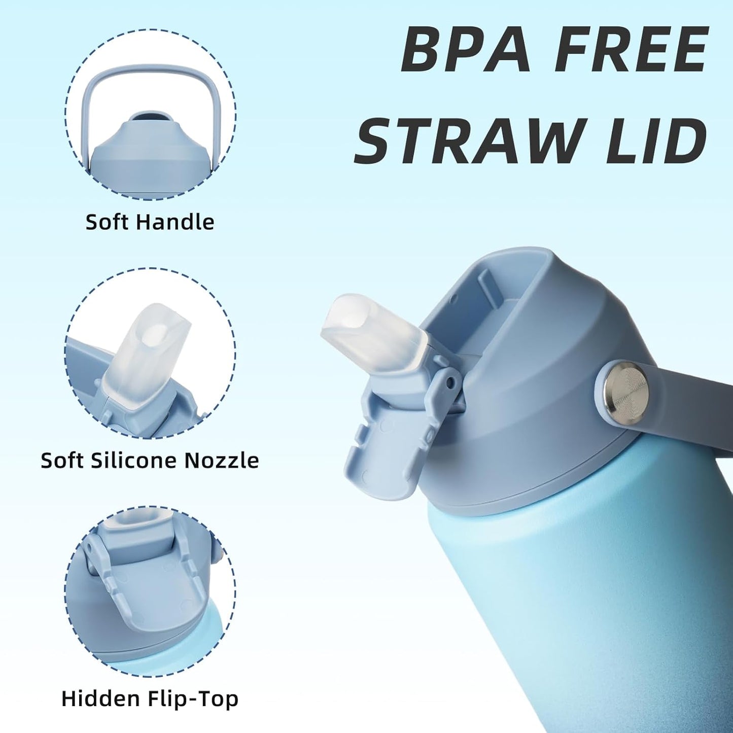 12oz Insulated Water Bottle, Stainless Steel Bottle with Straw Lid | Soft Silicone Nozzle, Keep Cold & Hot, Leak-Proof BPA-Free Metal Bottle with Flex Handle for Travel, Gym & Everyday Hydration