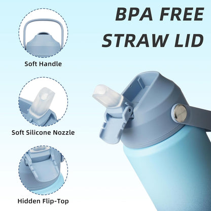 12oz Insulated Water Bottle, Stainless Steel Bottle with Straw Lid | Soft Silicone Nozzle, Keep Cold & Hot, Leak-Proof BPA-Free Metal Bottle with Flex Handle for Travel, Gym & Everyday Hydration