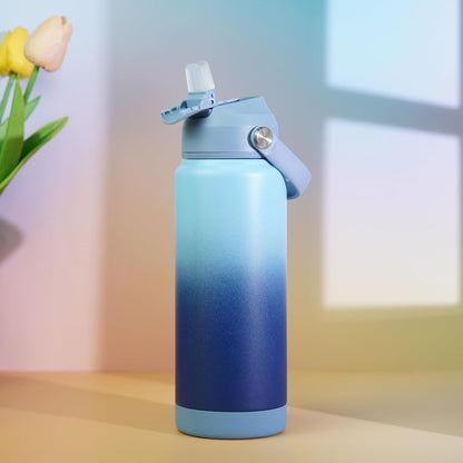12oz Insulated Water Bottle, Stainless Steel Bottle with Straw Lid | Soft Silicone Nozzle, Keep Cold & Hot, Leak-Proof BPA-Free Metal Bottle with Flex Handle for Travel, Gym & Everyday Hydration