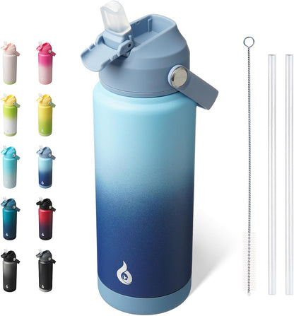 12oz Insulated Water Bottle, Stainless Steel Bottle with Straw Lid | Soft Silicone Nozzle, Keep Cold & Hot, Leak-Proof BPA-Free Metal Bottle with Flex Handle for Travel, Gym & Everyday Hydration