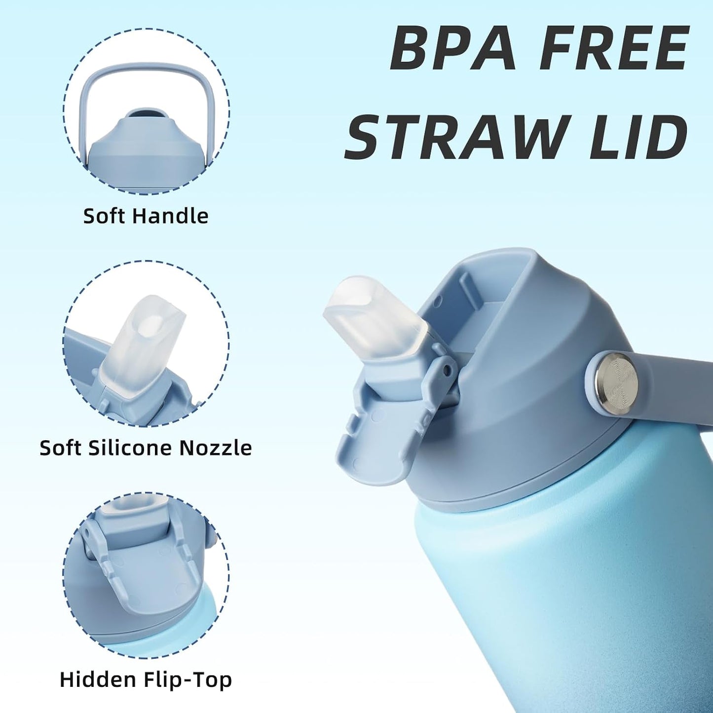 12oz Insulated Water Bottle, Stainless Steel Bottle with Straw Lid | Soft Silicone Nozzle, Keep Cold & Hot, Leak-Proof BPA-Free Metal Bottle with Flex Handle for Travel, Gym & Everyday Hydration