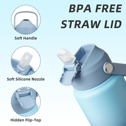 12oz Insulated Water Bottle, Stainless Steel Bottle with Straw Lid | Soft Silicone Nozzle, Keep Cold & Hot, Leak-Proof BPA-Free Metal Bottle with Flex Handle for Travel, Gym & Everyday Hydration