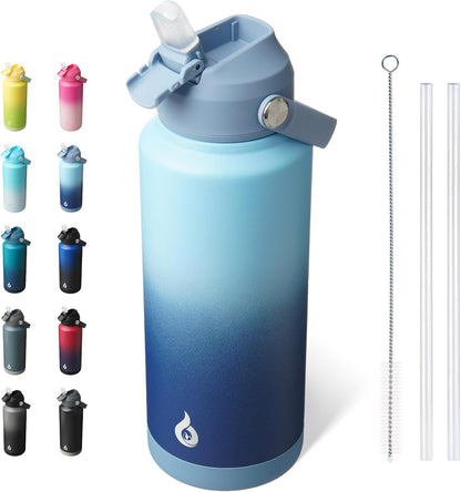 12oz Insulated Water Bottle, Stainless Steel Bottle with Straw Lid | Soft Silicone Nozzle, Keep Cold & Hot, Leak-Proof BPA-Free Metal Bottle with Flex Handle for Travel, Gym & Everyday Hydration