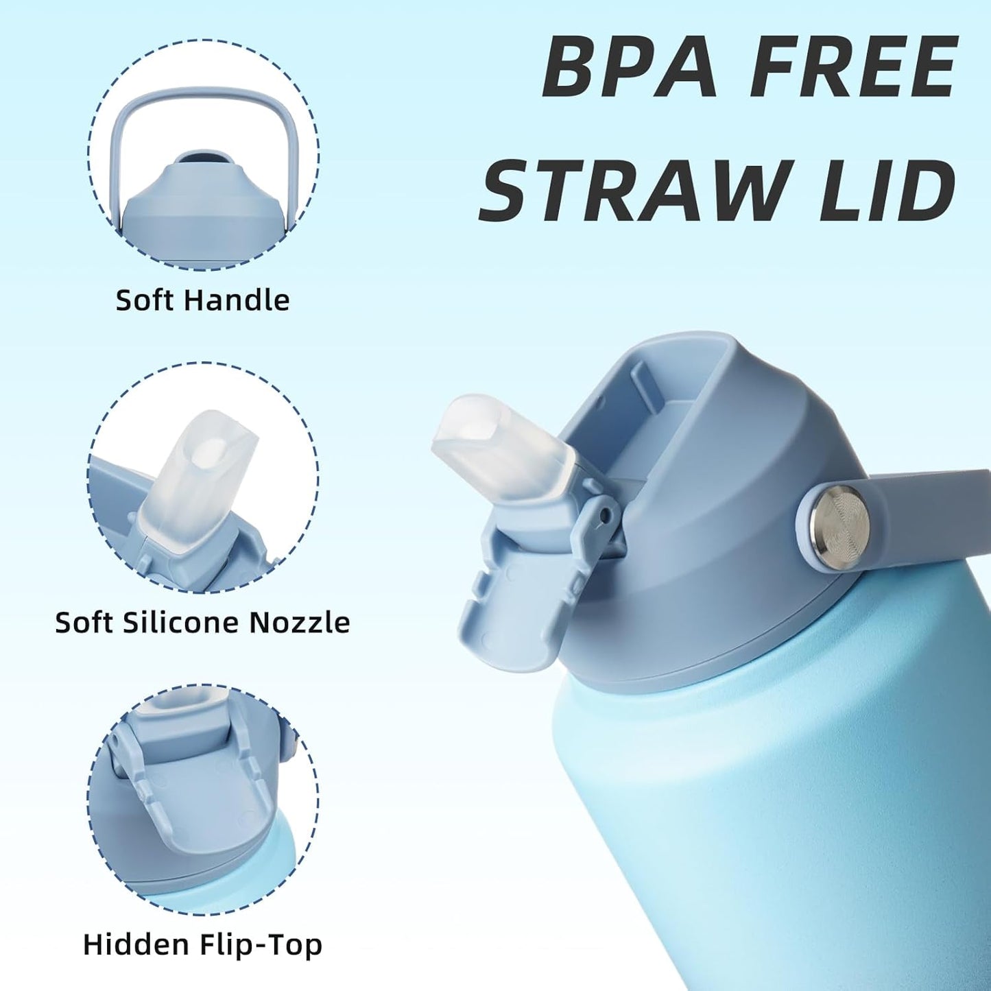 12oz Insulated Water Bottle, Stainless Steel Bottle with Straw Lid | Soft Silicone Nozzle, Keep Cold & Hot, Leak-Proof BPA-Free Metal Bottle with Flex Handle for Travel, Gym & Everyday Hydration