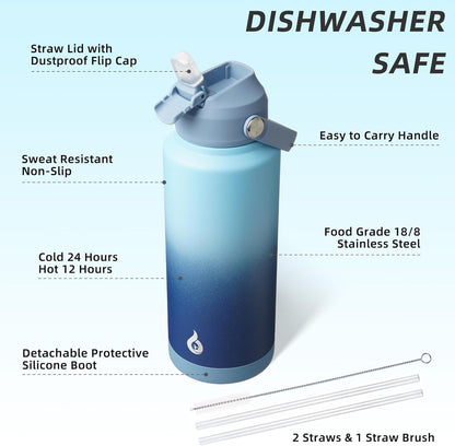 12oz Insulated Water Bottle, Stainless Steel Bottle with Straw Lid | Soft Silicone Nozzle, Keep Cold & Hot, Leak-Proof BPA-Free Metal Bottle with Flex Handle for Travel, Gym & Everyday Hydration