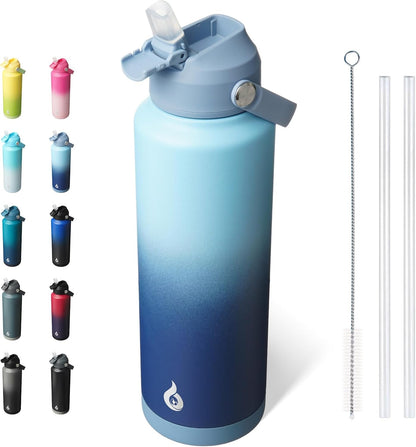 12oz Insulated Water Bottle, Stainless Steel Bottle with Straw Lid | Soft Silicone Nozzle, Keep Cold & Hot, Leak-Proof BPA-Free Metal Bottle with Flex Handle for Travel, Gym & Everyday Hydration
