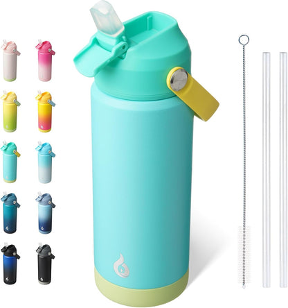 12oz Insulated Water Bottle, Stainless Steel Bottle with Straw Lid | Soft Silicone Nozzle, Keep Cold & Hot, Leak-Proof BPA-Free Metal Bottle with Flex Handle for Travel, Gym & Everyday Hydration