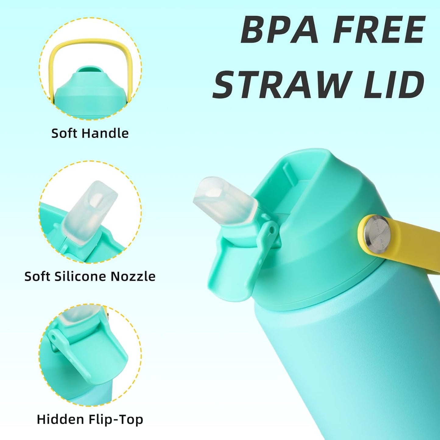 12oz Insulated Water Bottle, Stainless Steel Bottle with Straw Lid | Soft Silicone Nozzle, Keep Cold & Hot, Leak-Proof BPA-Free Metal Bottle with Flex Handle for Travel, Gym & Everyday Hydration