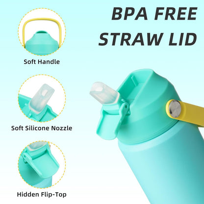 12oz Insulated Water Bottle, Stainless Steel Bottle with Straw Lid | Soft Silicone Nozzle, Keep Cold & Hot, Leak-Proof BPA-Free Metal Bottle with Flex Handle for Travel, Gym & Everyday Hydration