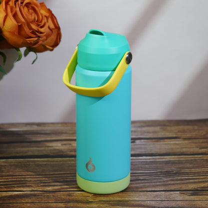 12oz Insulated Water Bottle, Stainless Steel Bottle with Straw Lid | Soft Silicone Nozzle, Keep Cold & Hot, Leak-Proof BPA-Free Metal Bottle with Flex Handle for Travel, Gym & Everyday Hydration