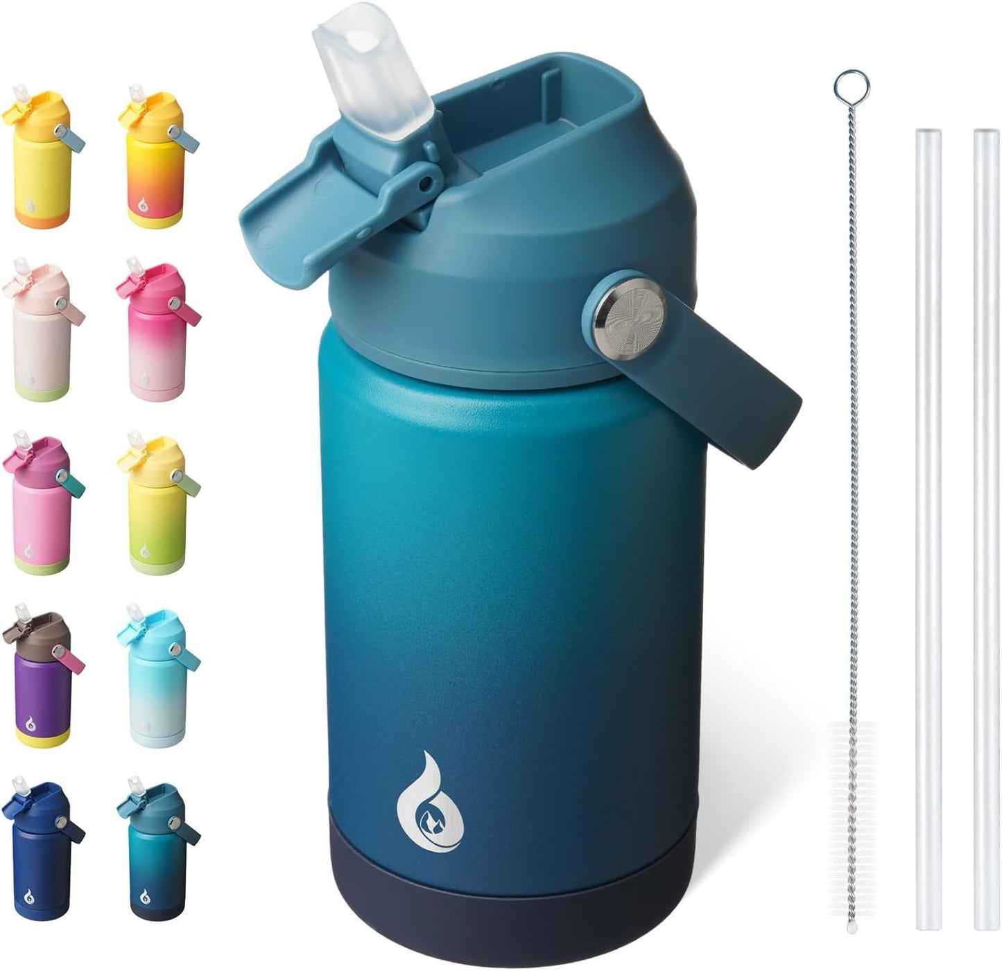 12oz Insulated Water Bottle, Stainless Steel Bottle with Straw Lid | Soft Silicone Nozzle, Keep Cold & Hot, Leak-Proof BPA-Free Metal Bottle with Flex Handle for Travel, Gym & Everyday Hydration
