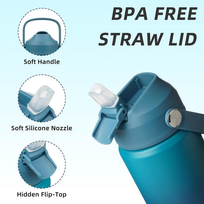 12oz Insulated Water Bottle, Stainless Steel Bottle with Straw Lid | Soft Silicone Nozzle, Keep Cold & Hot, Leak-Proof BPA-Free Metal Bottle with Flex Handle for Travel, Gym & Everyday Hydration