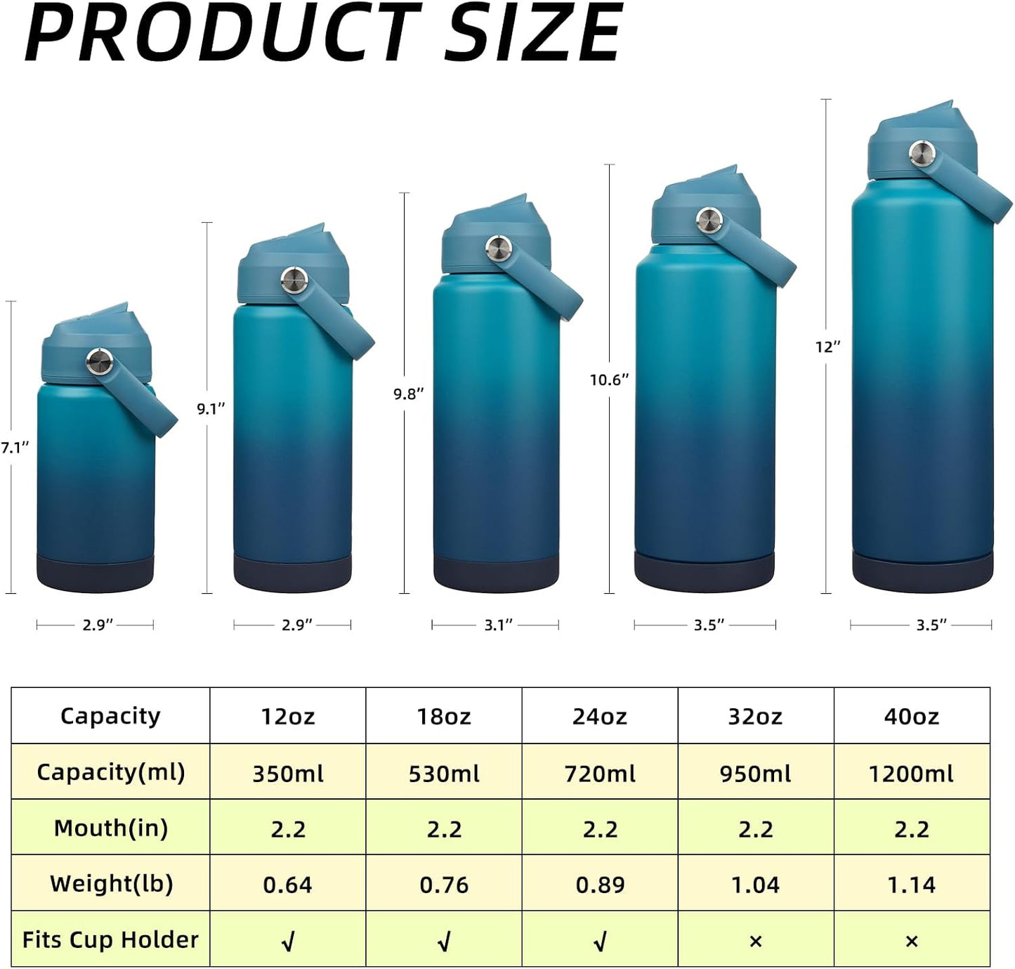12oz Insulated Water Bottle, Stainless Steel Bottle with Straw Lid | Soft Silicone Nozzle, Keep Cold & Hot, Leak-Proof BPA-Free Metal Bottle with Flex Handle for Travel, Gym & Everyday Hydration