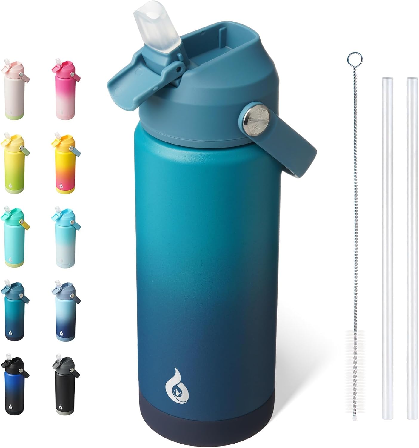 12oz Insulated Water Bottle, Stainless Steel Bottle with Straw Lid | Soft Silicone Nozzle, Keep Cold & Hot, Leak-Proof BPA-Free Metal Bottle with Flex Handle for Travel, Gym & Everyday Hydration