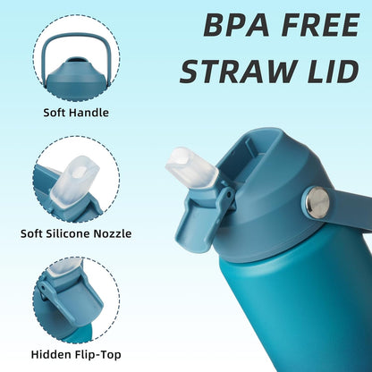 12oz Insulated Water Bottle, Stainless Steel Bottle with Straw Lid | Soft Silicone Nozzle, Keep Cold & Hot, Leak-Proof BPA-Free Metal Bottle with Flex Handle for Travel, Gym & Everyday Hydration