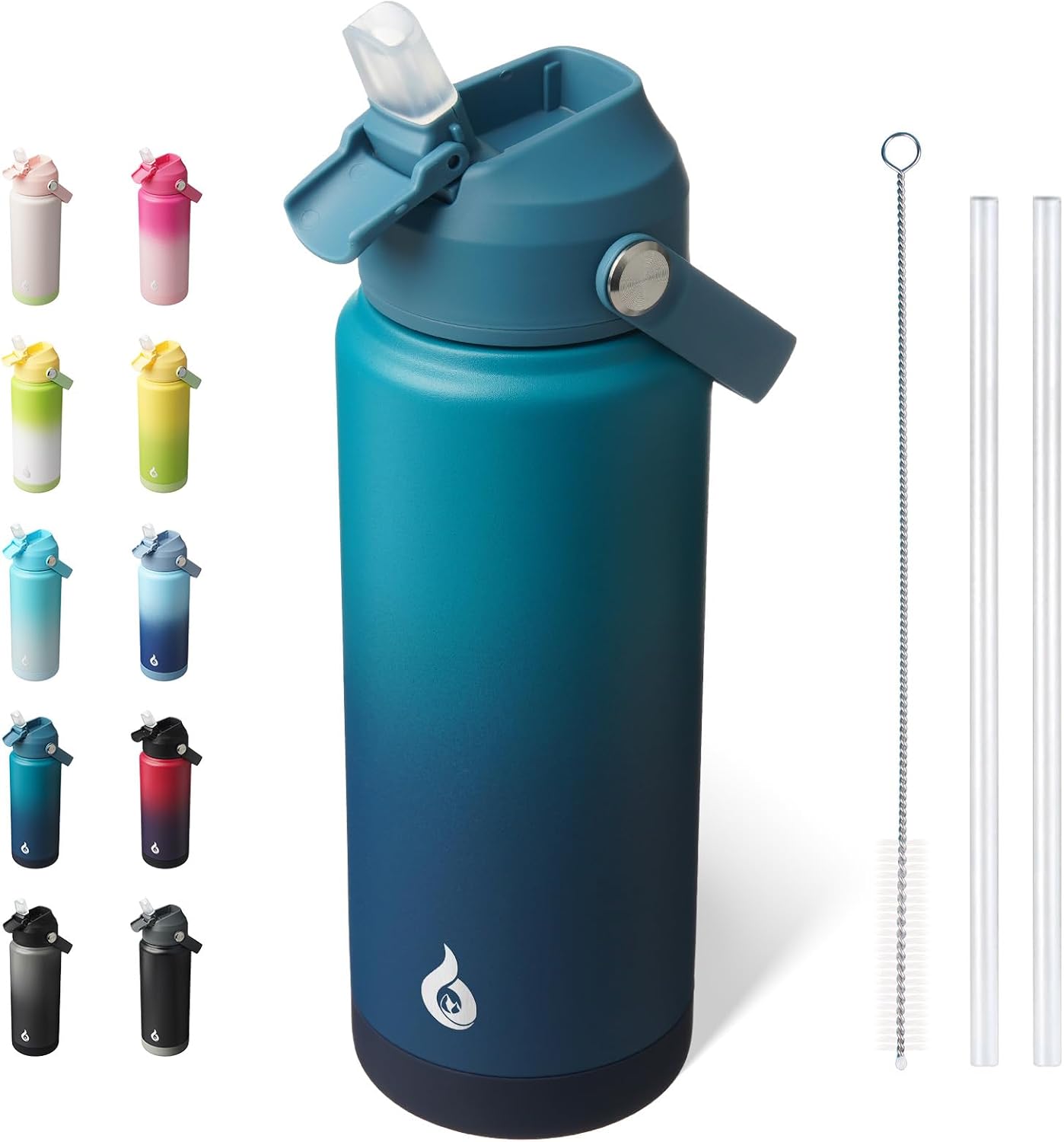 12oz Insulated Water Bottle, Stainless Steel Bottle with Straw Lid | Soft Silicone Nozzle, Keep Cold & Hot, Leak-Proof BPA-Free Metal Bottle with Flex Handle for Travel, Gym & Everyday Hydration