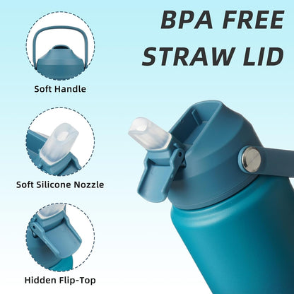 12oz Insulated Water Bottle, Stainless Steel Bottle with Straw Lid | Soft Silicone Nozzle, Keep Cold & Hot, Leak-Proof BPA-Free Metal Bottle with Flex Handle for Travel, Gym & Everyday Hydration