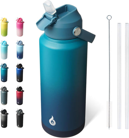 12oz Insulated Water Bottle, Stainless Steel Bottle with Straw Lid | Soft Silicone Nozzle, Keep Cold & Hot, Leak-Proof BPA-Free Metal Bottle with Flex Handle for Travel, Gym & Everyday Hydration