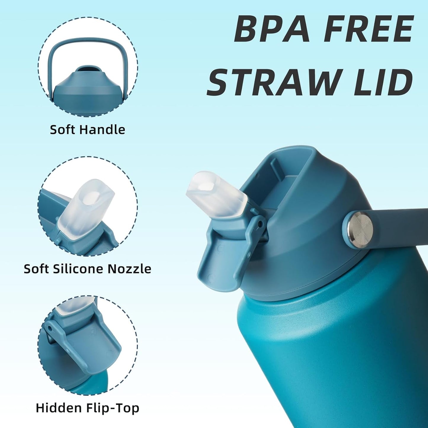 12oz Insulated Water Bottle, Stainless Steel Bottle with Straw Lid | Soft Silicone Nozzle, Keep Cold & Hot, Leak-Proof BPA-Free Metal Bottle with Flex Handle for Travel, Gym & Everyday Hydration