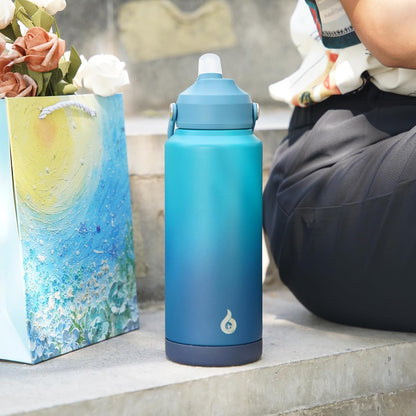 12oz Insulated Water Bottle, Stainless Steel Bottle with Straw Lid | Soft Silicone Nozzle, Keep Cold & Hot, Leak-Proof BPA-Free Metal Bottle with Flex Handle for Travel, Gym & Everyday Hydration
