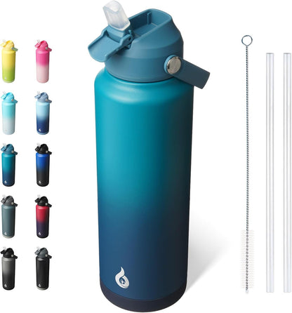 12oz Insulated Water Bottle, Stainless Steel Bottle with Straw Lid | Soft Silicone Nozzle, Keep Cold & Hot, Leak-Proof BPA-Free Metal Bottle with Flex Handle for Travel, Gym & Everyday Hydration