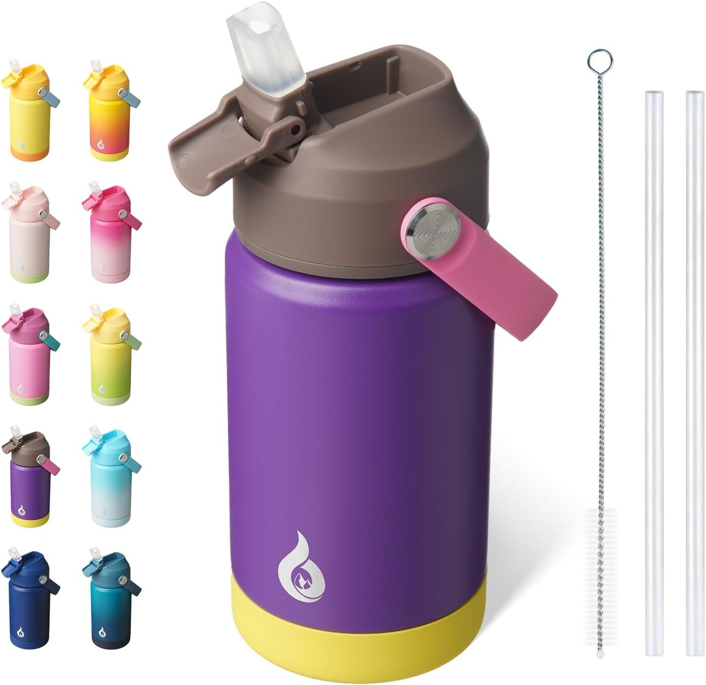 12oz Insulated Water Bottle, Stainless Steel Bottle with Straw Lid | Soft Silicone Nozzle, Keep Cold & Hot, Leak-Proof BPA-Free Metal Bottle with Flex Handle for Travel, Gym & Everyday Hydration