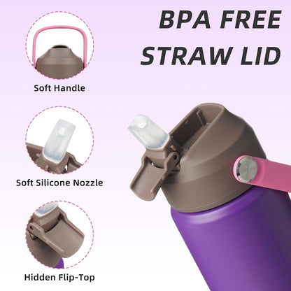 12oz Insulated Water Bottle, Stainless Steel Bottle with Straw Lid | Soft Silicone Nozzle, Keep Cold & Hot, Leak-Proof BPA-Free Metal Bottle with Flex Handle for Travel, Gym & Everyday Hydration