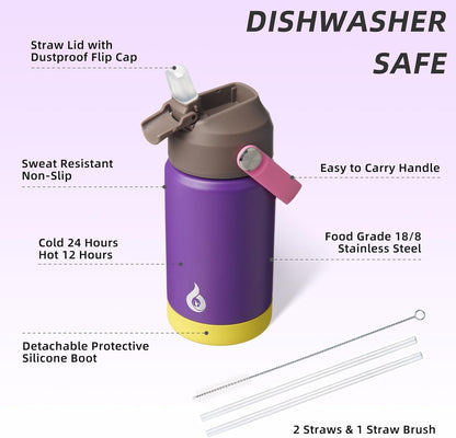 12oz Insulated Water Bottle, Stainless Steel Bottle with Straw Lid | Soft Silicone Nozzle, Keep Cold & Hot, Leak-Proof BPA-Free Metal Bottle with Flex Handle for Travel, Gym & Everyday Hydration