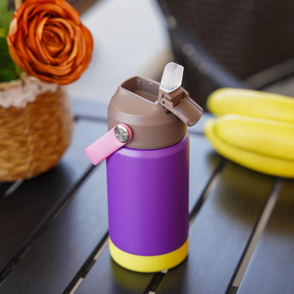 12oz Insulated Water Bottle, Stainless Steel Bottle with Straw Lid | Soft Silicone Nozzle, Keep Cold & Hot, Leak-Proof BPA-Free Metal Bottle with Flex Handle for Travel, Gym & Everyday Hydration
