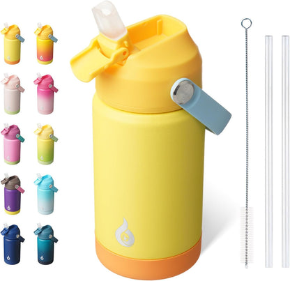 12oz Insulated Water Bottle, Stainless Steel Bottle with Straw Lid | Soft Silicone Nozzle, Keep Cold & Hot, Leak-Proof BPA-Free Metal Bottle with Flex Handle for Travel, Gym & Everyday Hydration