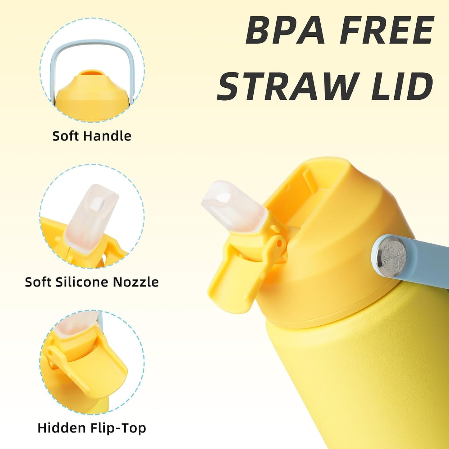 12oz Insulated Water Bottle, Stainless Steel Bottle with Straw Lid | Soft Silicone Nozzle, Keep Cold & Hot, Leak-Proof BPA-Free Metal Bottle with Flex Handle for Travel, Gym & Everyday Hydration
