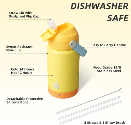 12oz Insulated Water Bottle, Stainless Steel Bottle with Straw Lid | Soft Silicone Nozzle, Keep Cold & Hot, Leak-Proof BPA-Free Metal Bottle with Flex Handle for Travel, Gym & Everyday Hydration