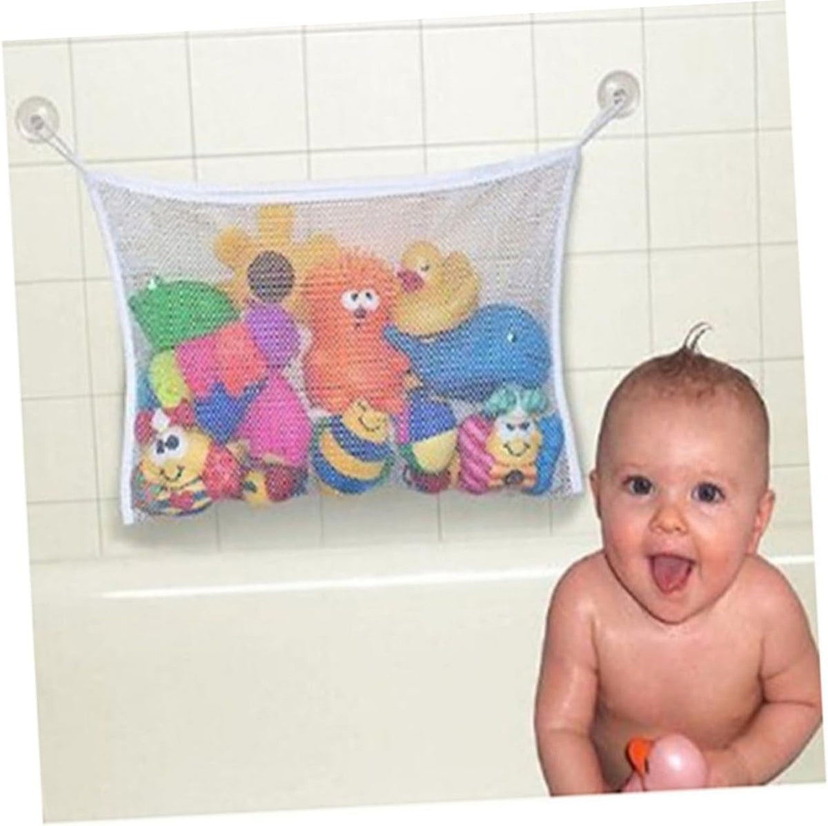 Bath Toy Storage Bag with Strong Hook Mesh Organizer for Kids Tub Toys Bathroom Storage 14.6 Inch Drainable Toy Container