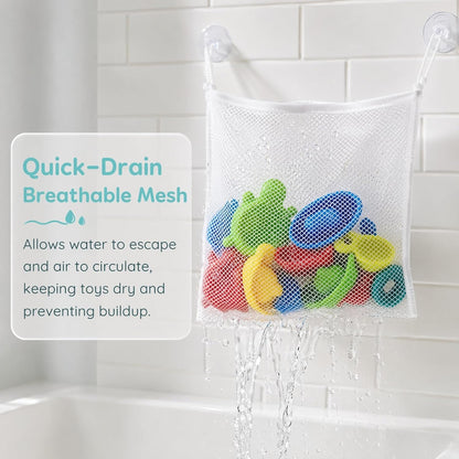 Bath Toy Storage Bag with Strong Hook Mesh Organizer for Kids Tub Toys Bathroom Storage 14.6 Inch Drainable Toy Container
