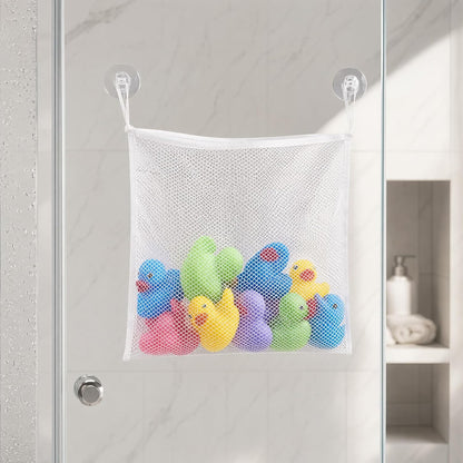 Bath Toy Storage Bag with Strong Hook Mesh Organizer for Kids Tub Toys Bathroom Storage 14.6 Inch Drainable Toy Container