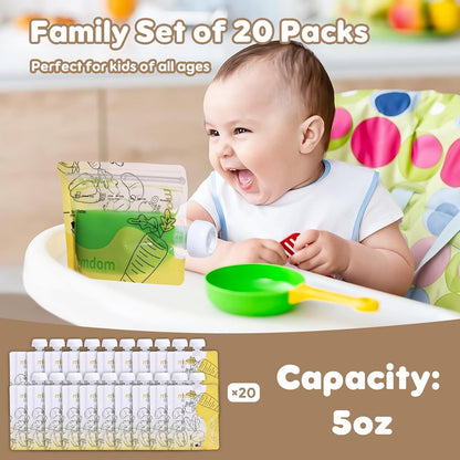 20 Pack 5oz Reusable Baby Food Pouches for Toddlers
