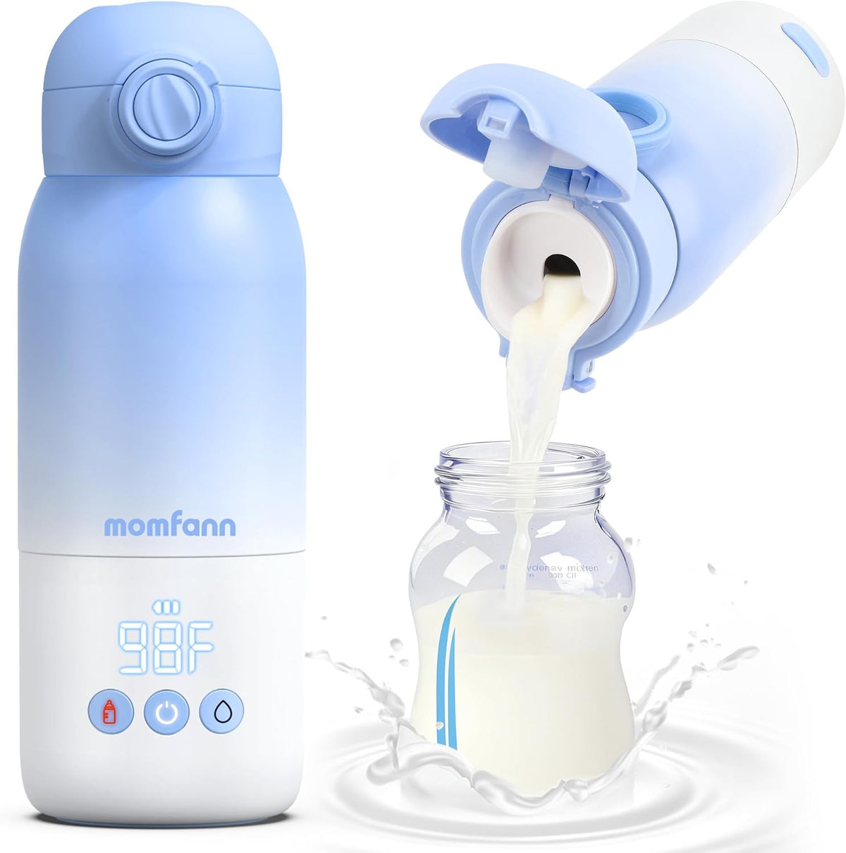 Portable Bottle Warmer for Travel, Dual Heating Modes for Breastmilk & Water, Portable Bottle Milk Warmer with Fast Heating & Long Battery Life, 12 Ounces Large Capacity (Blue)