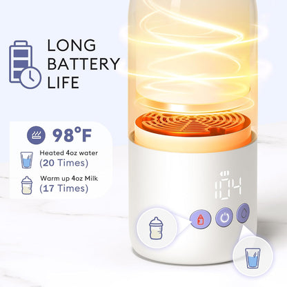 Portable Bottle Warmer for Travel, Dual Heating Modes for Breastmilk & Water, Portable Bottle Milk Warmer with Fast Heating & Long Battery Life, 12 Ounces Large Capacity (Blue)