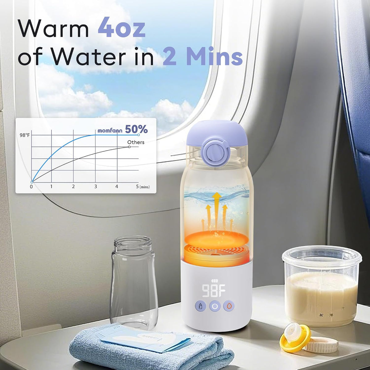 Portable Bottle Warmer for Travel, Dual Heating Modes for Breastmilk & Water, Portable Bottle Milk Warmer with Fast Heating & Long Battery Life, 12 Ounces Large Capacity (Blue)