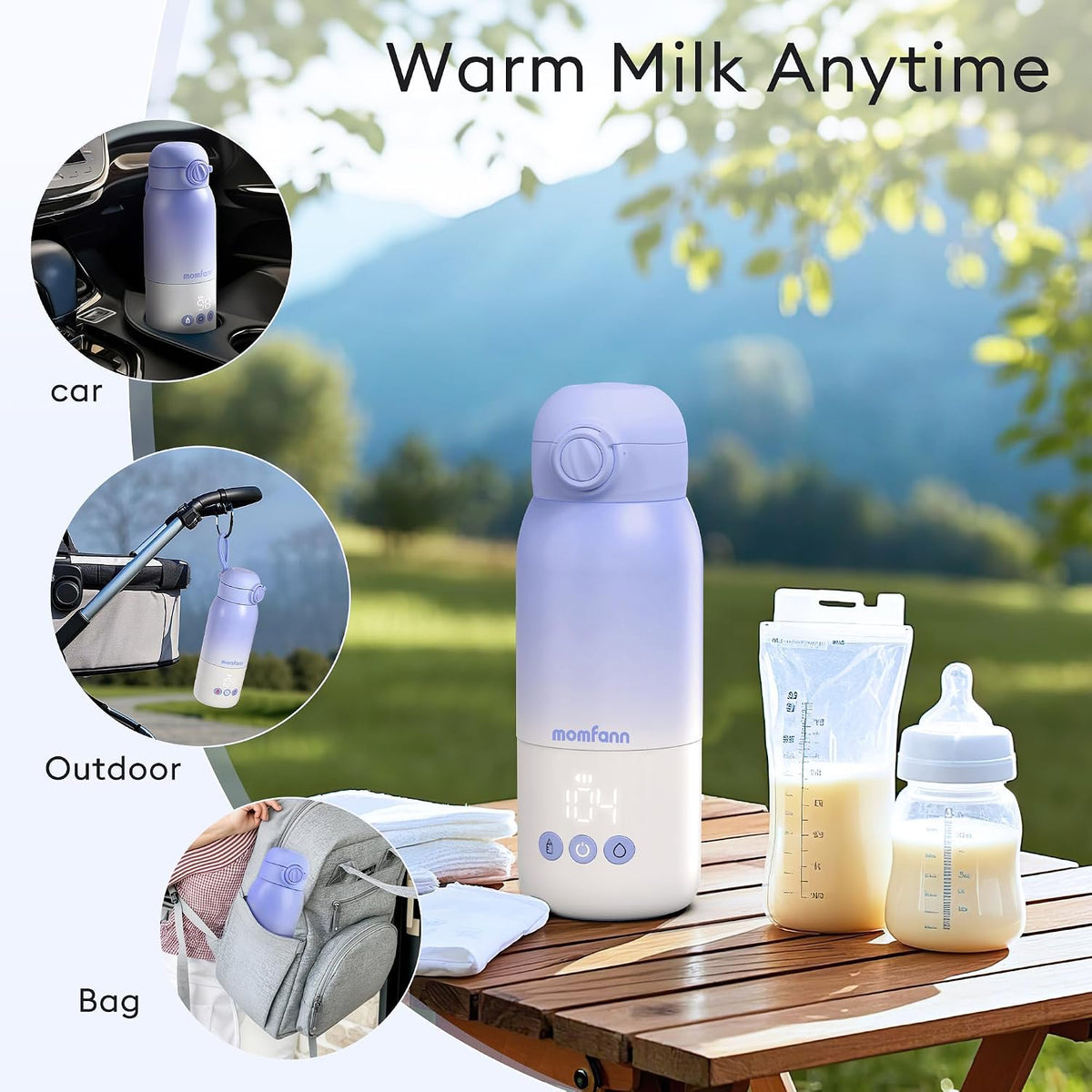 Portable Bottle Warmer for Travel, Dual Heating Modes for Breastmilk & Water, Portable Bottle Milk Warmer with Fast Heating & Long Battery Life, 12 Ounces Large Capacity (Blue)