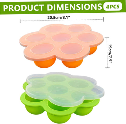 Baby Puree Freezing Tray 4 Pack Baby Ice Cube Tray with Lid, Food-Grade Silicone Icecube Trays for Freezer 7-Compartment Freezer Trays for Puree, Red, Orange, Blue, Green (1.85in Each Grid)