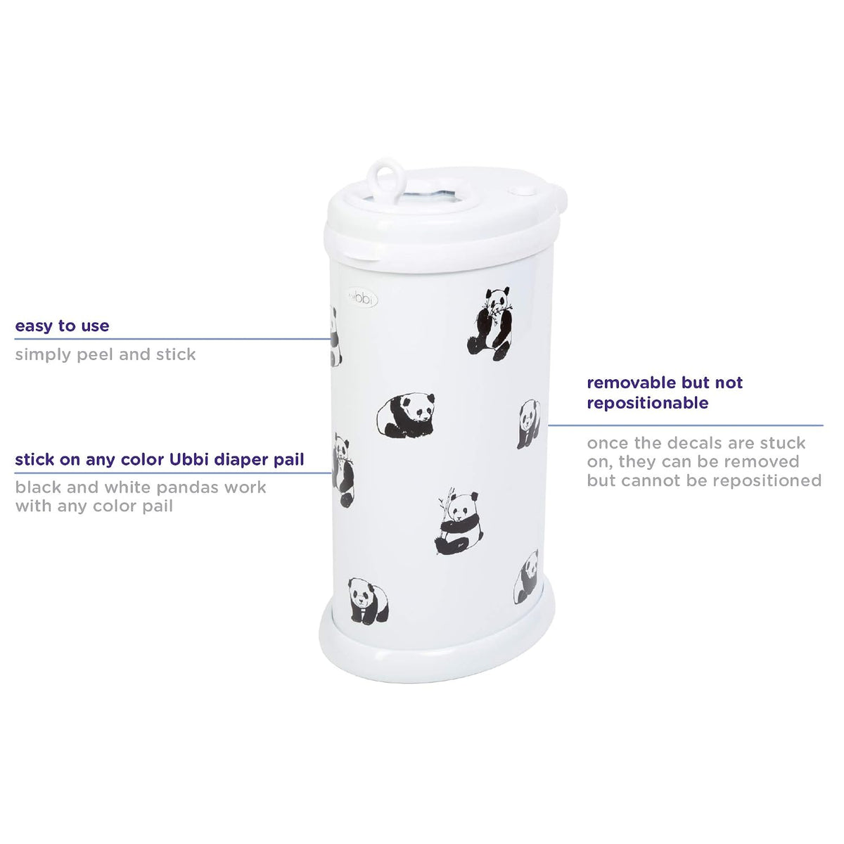 Panda Peel and Stick Decal Stickers, Decorative Sticker for Diaper Pail or Baby Nursery