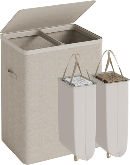Double Laundry Hamper with Lid, 150L Large Laundry Basket 2 Compartments