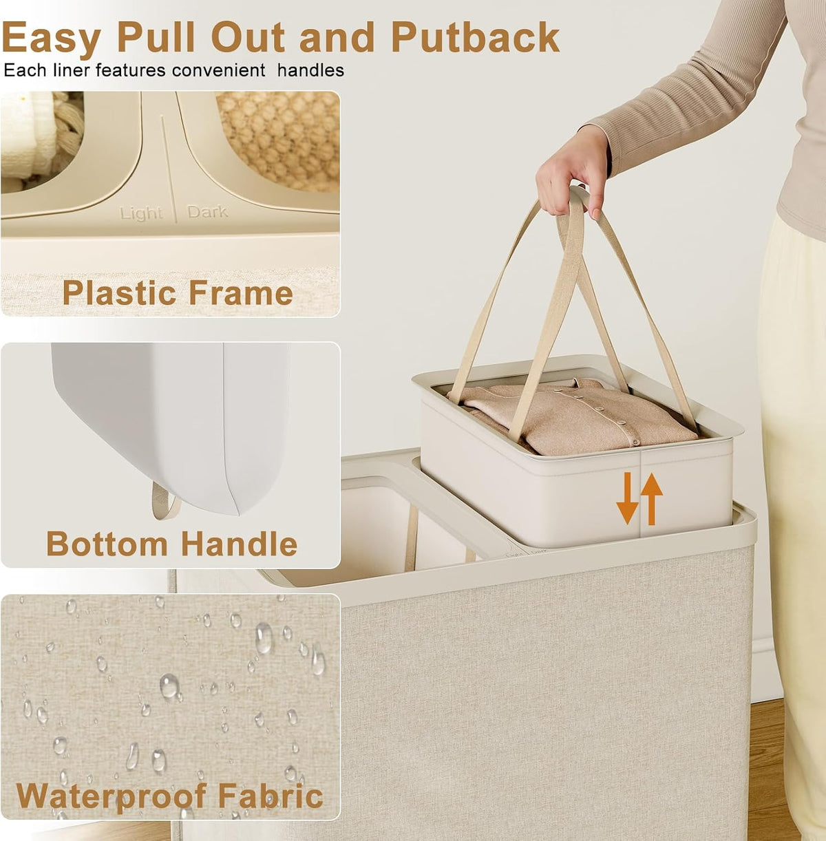 Double Laundry Hamper with Lid, 150L Large Laundry Basket 2 Compartments