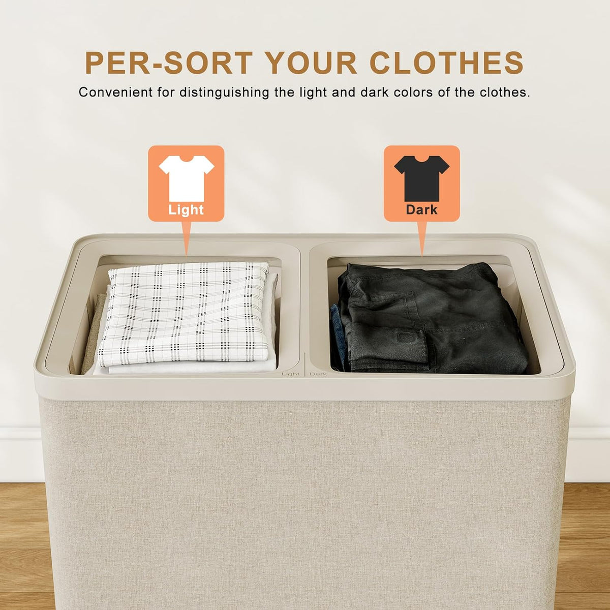 Double Laundry Hamper with Lid, 150L Large Laundry Basket 2 Compartments