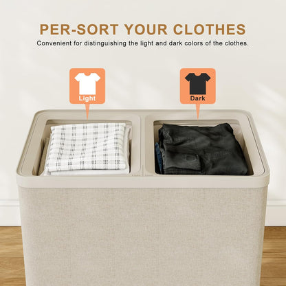 Double Laundry Hamper with Lid, 150L Large Laundry Basket 2 Compartments