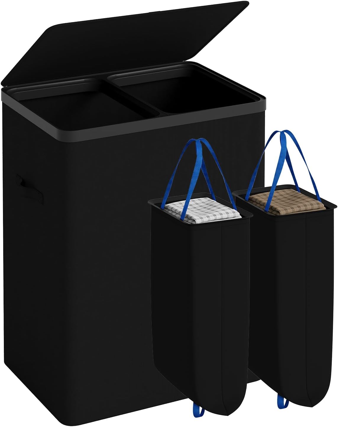 Double Laundry Hamper with Lid, 150L Large Laundry Basket 2 Compartments