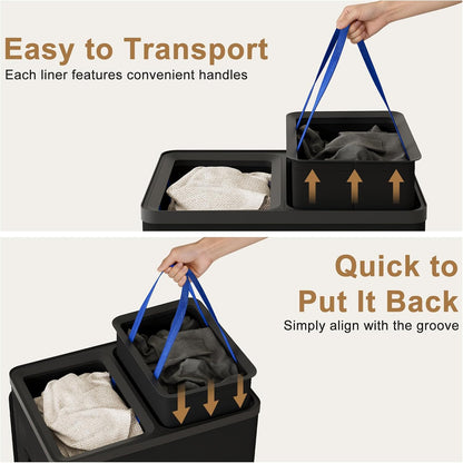 Double Laundry Hamper with Lid, 150L Large Laundry Basket 2 Compartments