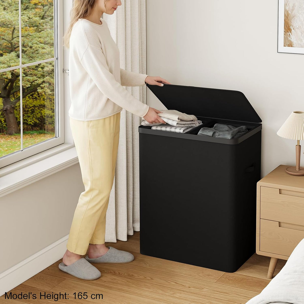 Double Laundry Hamper with Lid, 150L Large Laundry Basket 2 Compartments