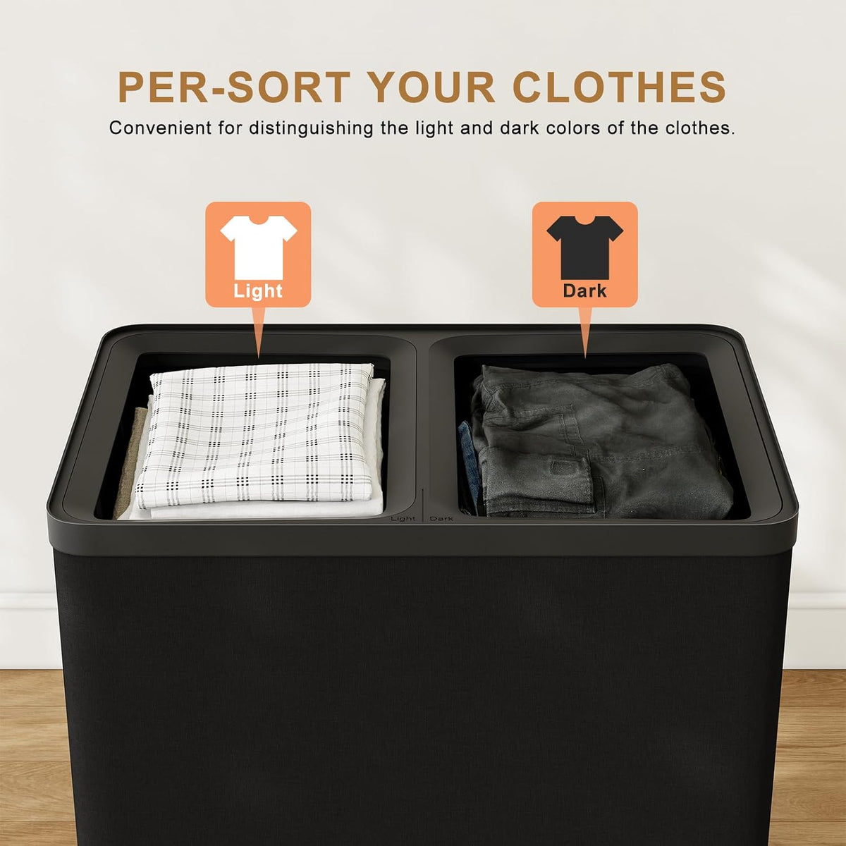Double Laundry Hamper with Lid, 150L Large Laundry Basket 2 Compartments